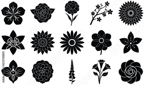 Black Flower Icon Collection for Graphic Designers