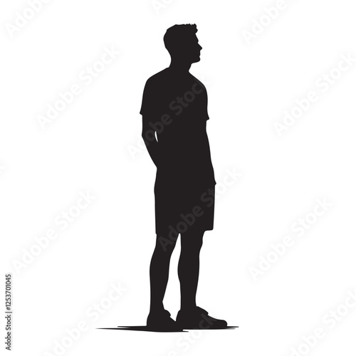 Silhouette of a Man in Shorts Standing with Hand Gesture - Vector Illustration