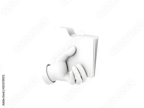 3D Hand Gripping a File Folder, Representing Organization, Isolated on White Background photo