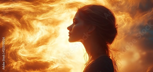 Wallpaper Mural Silhouette of a Woman Merging with Fire Torontodigital.ca