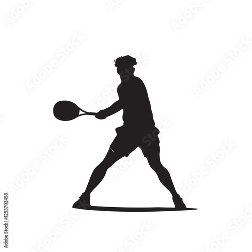 Silhouette of a Tennis Player Swinging a Racket - Vector Illustration