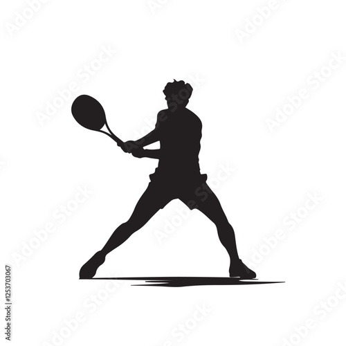 Silhouette of a Tennis Player Hitting the Ball - Vector Illustration
