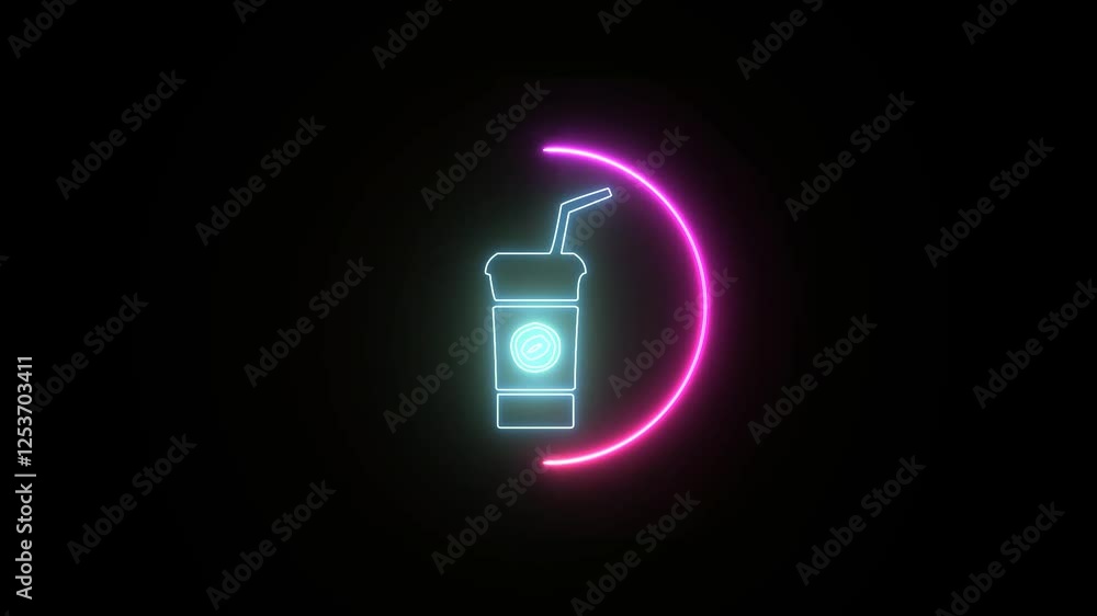 Glowing coffee icon animation, on neon circle video footage