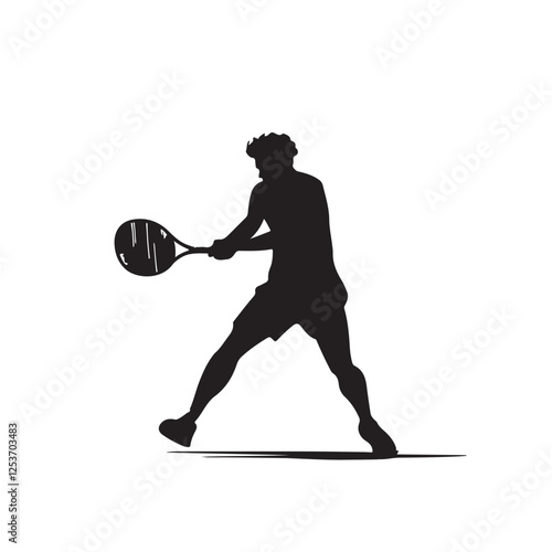 Silhouette of a Tennis Player in Action During a Match - Vector Illustration