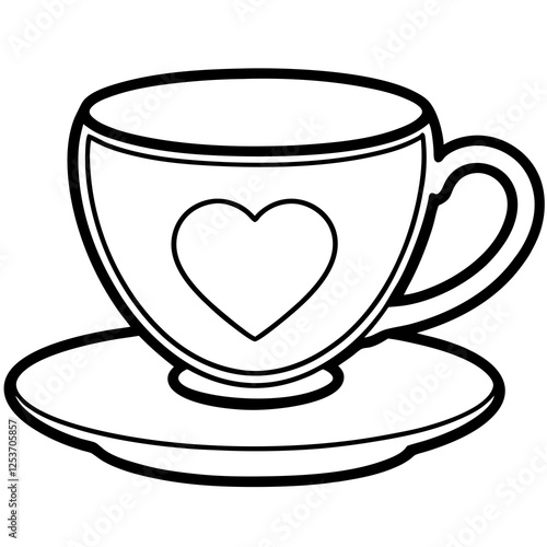 Cute Heart Saucer Teacup Outline