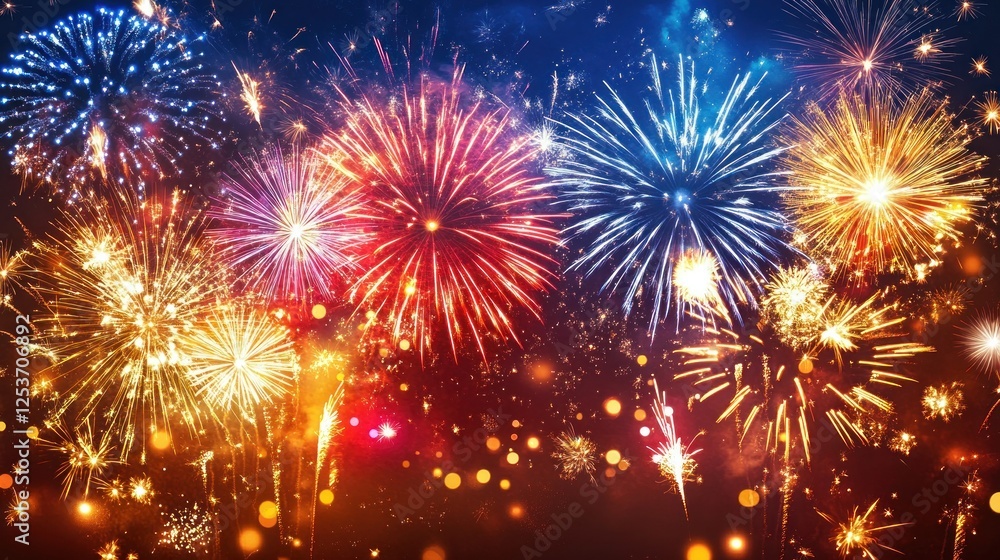 Naklejka premium Spectacular Fireworks Display: A Night Sky Illuminated with Colorful Explosions