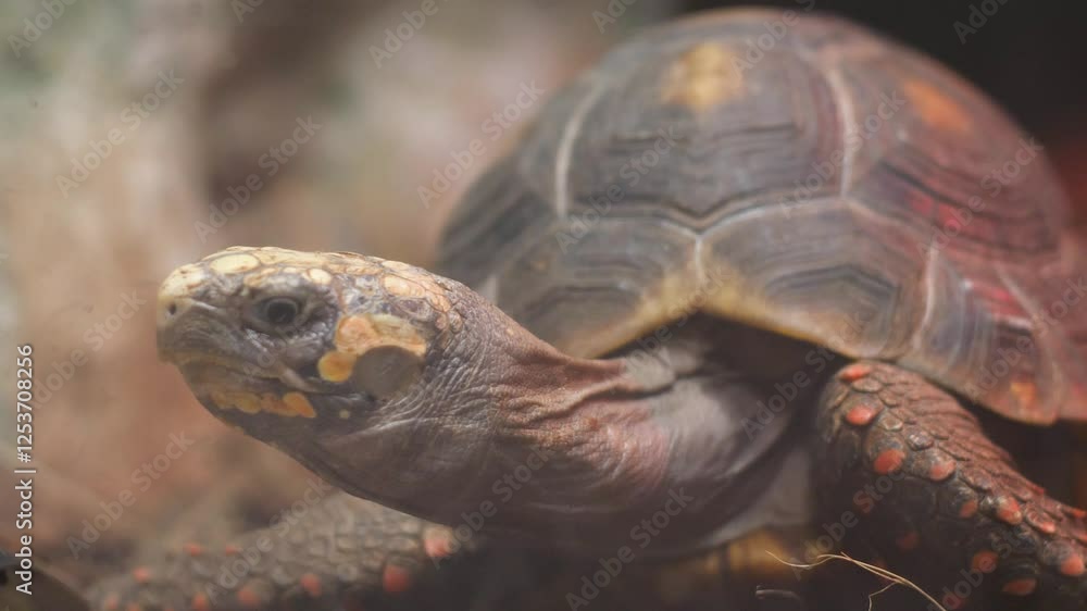 close up of coal turtle in terrarium , adult land turtle close up of coal turtle in terrarium , adult land turtle