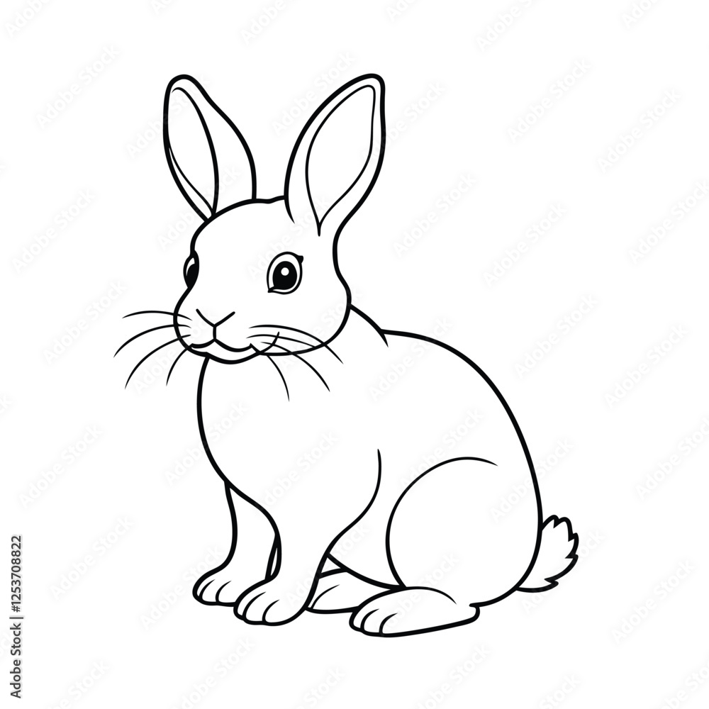 Simple outline drawing of a rabbit with long ears and a fluffy tail Simple outline drawing of a rabbit with long ears and a fluffy tail