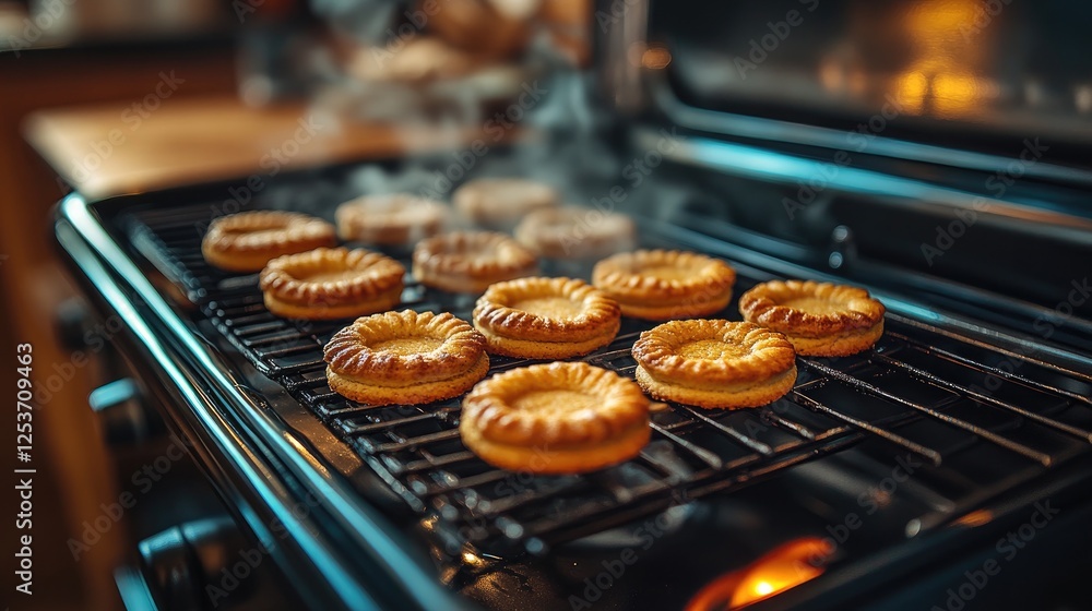 Freshly baked chocolate chip cookies are resting on a baking tray inside an oven, Freshly baked chocolate chip cookies are resting on a baking tray inside an oven,