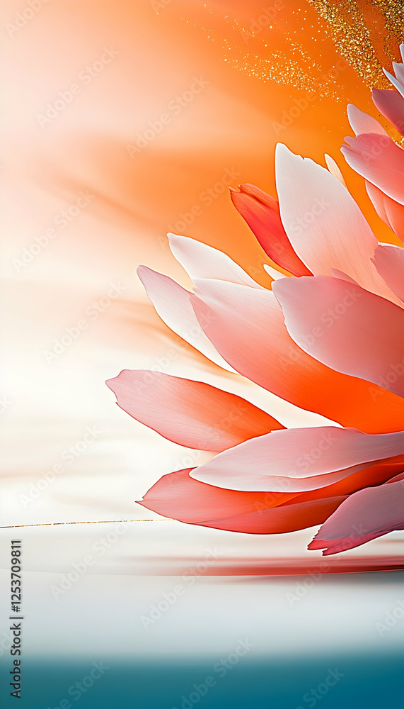 Fototapeta premium Close-up of a pink flower with orange background, suggesting purity and used for wallpaper or promoting natural beauty products