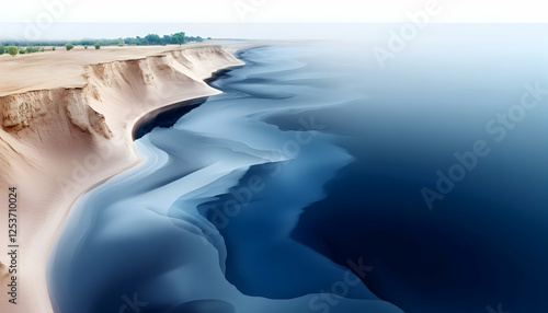 Coastal Abstract Sand cliffs meet the ocean. A beautiful landscape painting for backgrounds, website headers, and visual content