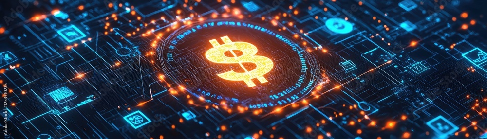 Dollar Sign on Circuit Board Background Dollar Sign on Circuit Board Background