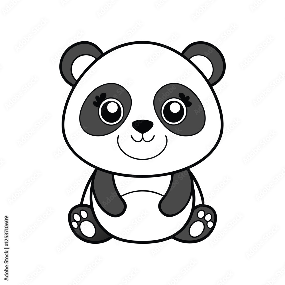 Cute sitting panda character in black and white, perfect for kids and animal lovers. Cute sitting panda character in black and white, perfect for kids and animal lovers.