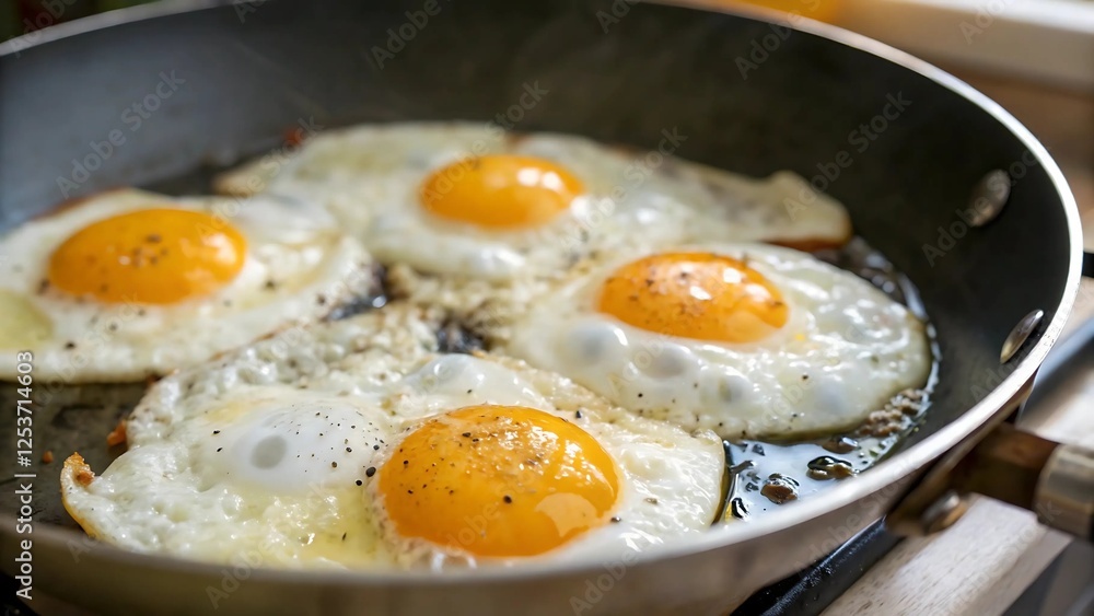 Fried egg in a frying pan on the stove. Fried egg in a frying pan on the stove.