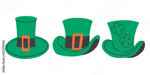 Festive set with Leprechaun hats. Happy St. Patrick's Day vector hand drawn illustration