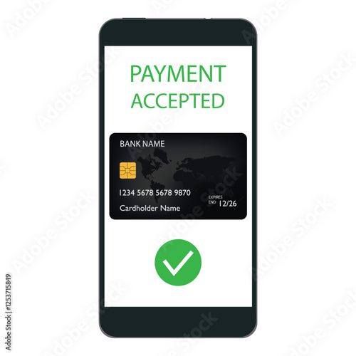 Notification message on smartphone screen payment accepted, approved