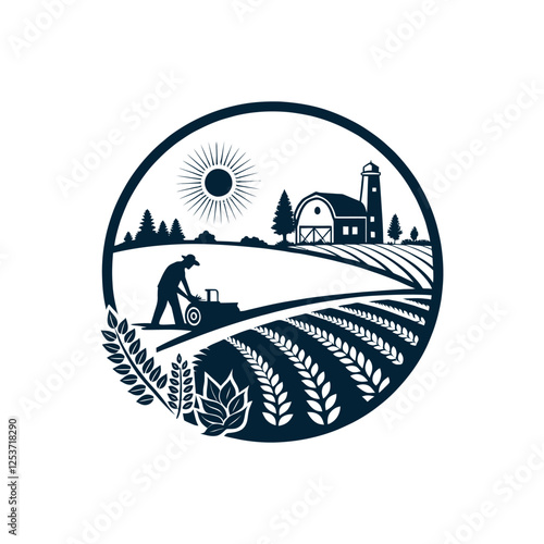 agriculture soil farm, crop field logo silhouette vector line art logo design