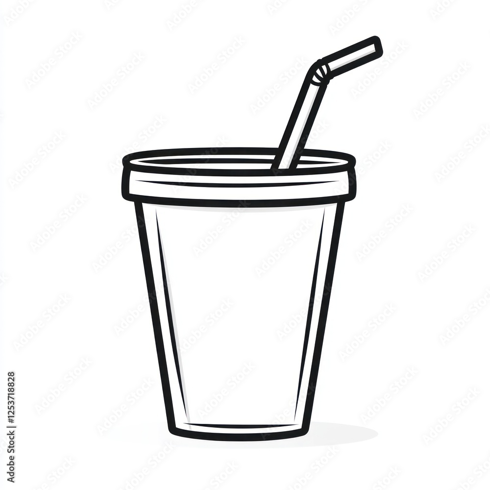 Simple outline drawing of a disposable cup with straw (2) Simple outline drawing of a disposable cup with straw (2)