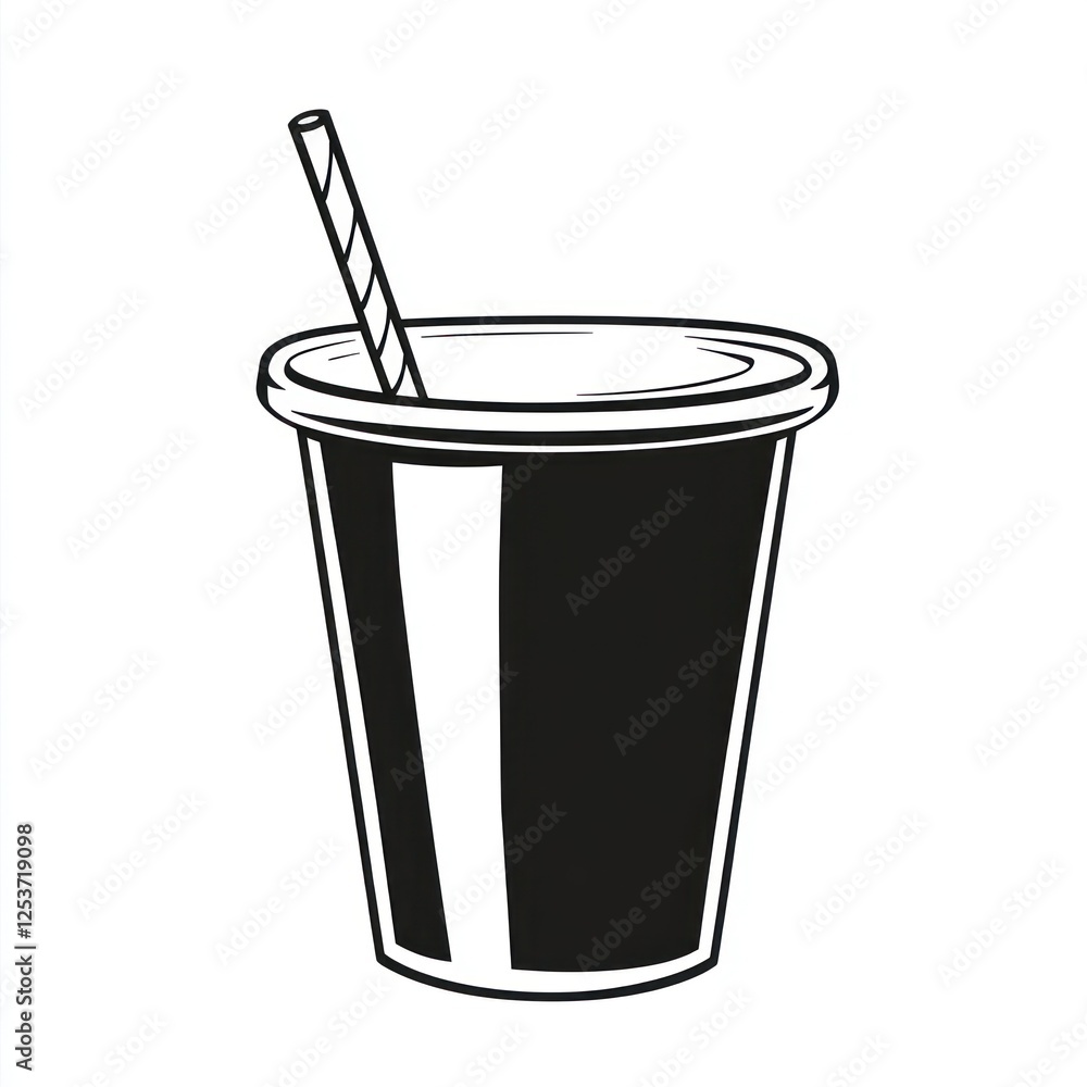 Stylized black and white paper cup with straw (2) Stylized black and white paper cup with straw (2)