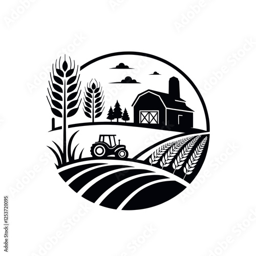agriculture soil farm, crop field logo silhouette vector line art logo design