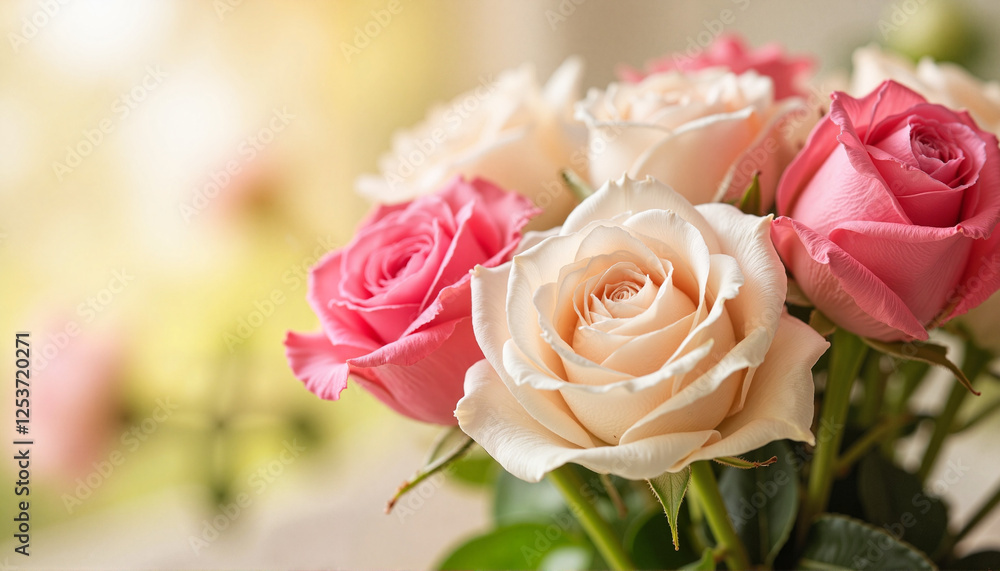 Vibrant bouquet of pink and white roses, love and gratitude symbol