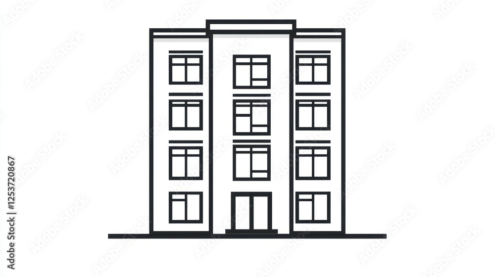 Simple line drawing of a multi-story apartment building Simple line drawing of a multi-story apartment building