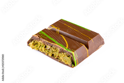 Chocolate bar filled with pistachio kunafa. Dubai chocolate