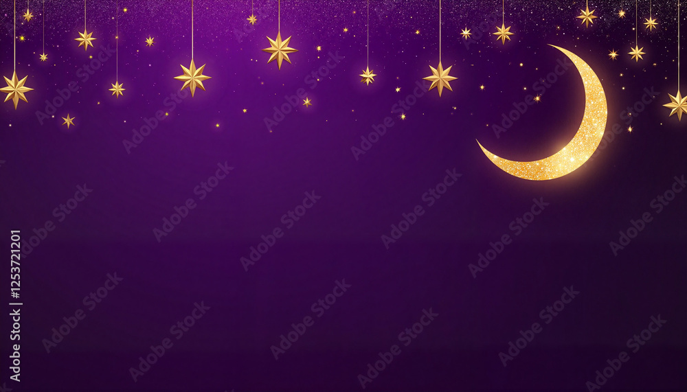 Luxurious purple Eid al-Adha background with crescent moon and stars, celebration Luxurious purple Eid al-Adha background with crescent moon and stars, celebration
