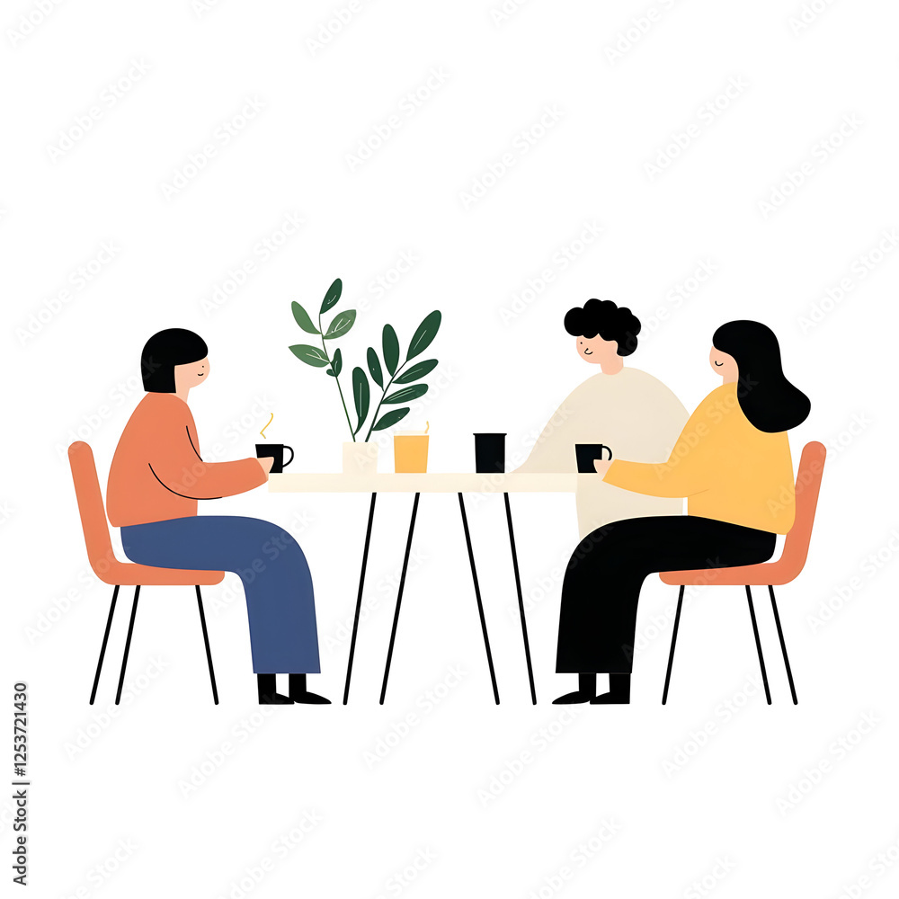 Group of People Engaging in Discussion Around a Table with Plants Group of People Engaging in Discussion Around a Table with Plants