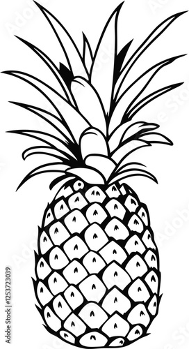 Pineapple vector art with a white background. Pineapple tropical fruit. Vector illustration, isolated on white background 