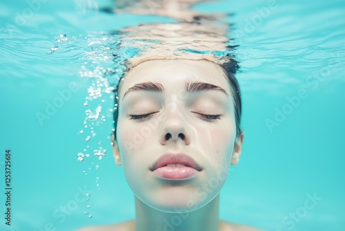 Female swimmer at the swimming pool. Underwater photo photo