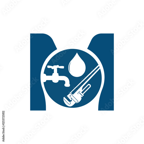 Letter M logo, M logo, AI logo set, Professional plumbing logo design, clean and modern. Ideal for plumbing services, water repair, pipe fitting, maintenance, and home service branding.