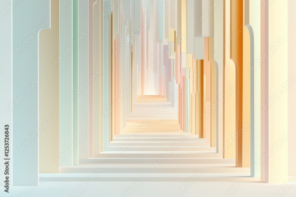Fototapeta premium Exploring abstract architecture colorful corridor digital art contemporary space perspective illusion