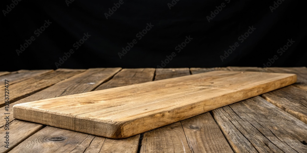 Wooden plank with a black background on a rustic table surface, wooden furniture, natural wood, farmhouse style, minimalist design, rustic table Wooden plank with a black background on a rustic table surface, wooden furniture, natural wood, farmhouse style, minimalist design, rustic table