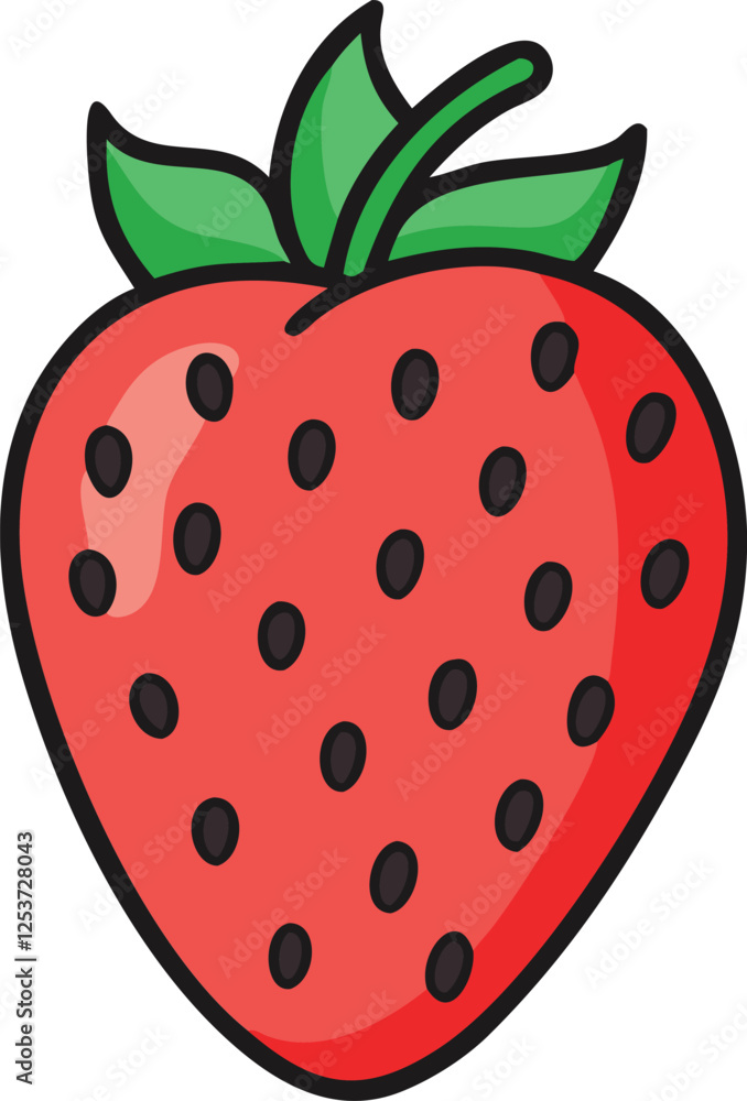 Obraz premium Strawberry hand-drawn colored flat vector illustration isolated on white. Strawberry vector art with a white background