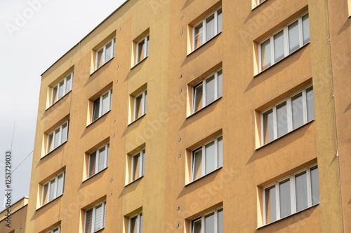 Obraz na płótnie Reconstructed facade on orange block of flats in Havirov w salonie
