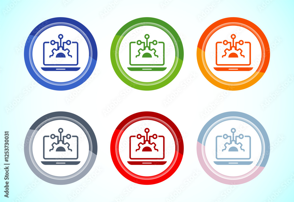 Information technology icon design illustration. Digital tech icon, 6 color button design set Information technology icon design illustration. Digital tech icon, 6 color button design set