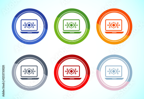Free Download Information technology icon design illustration. Digital tech icon, 6 color button design set - GFXLoad