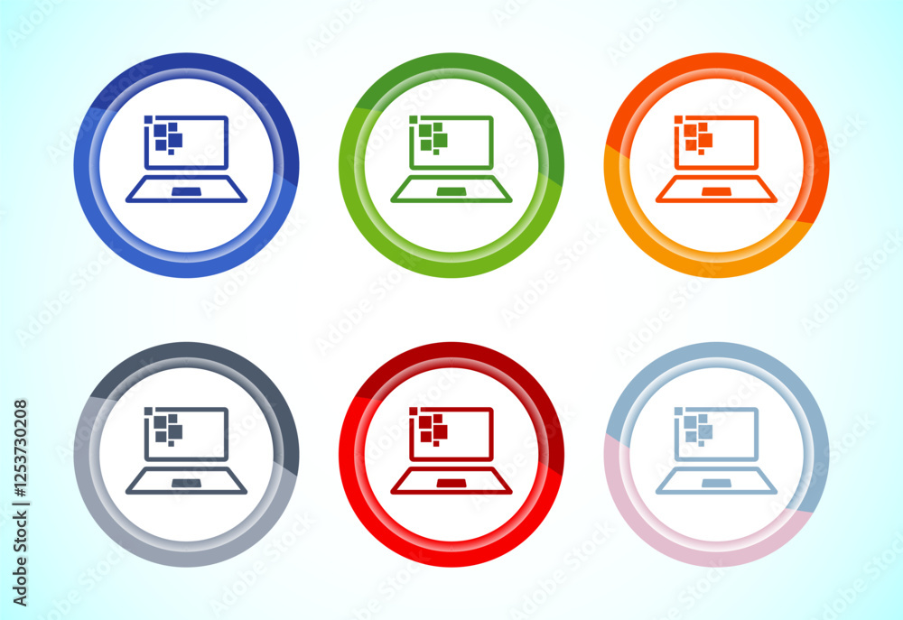 Information technology icon design illustration. Digital tech icon, 6 color button design set Information technology icon design illustration. Digital tech icon, 6 color button design set