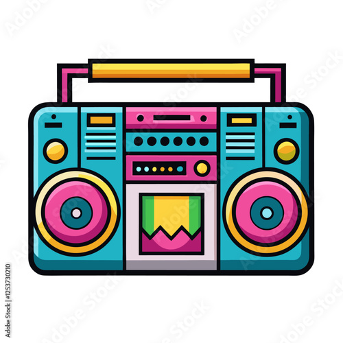 Retro Boombox Stereo Cassette Tape Player Music 80s 90s Vintage Design Illustration