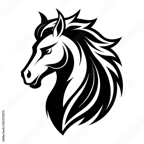 Majestic Black and White Horse Head Profile Stylized Tribal Design Graphic Art