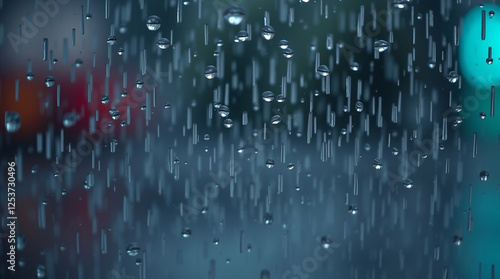 Wet rainy scene, tight close-up shot, glitter shiny background, detailed focus, drizzling rain, reflective surfaces photo