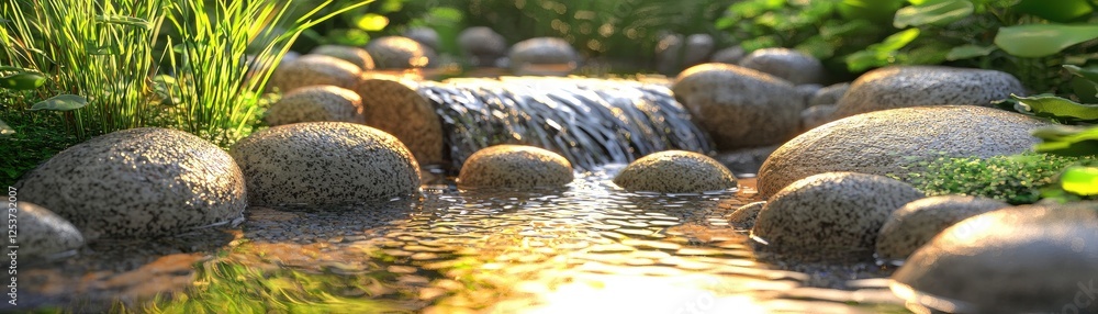 Fototapeta premium Peaceful Waterfall Over Rocks