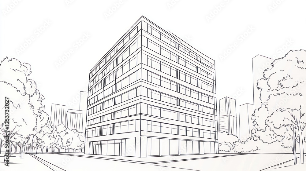 Fototapeta premium Modern Building Sketch Cityscape