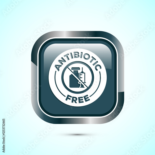 Antibiotic free icon design illustration, No antibiotic label. Organic, healthy, natural, Gray color square button design