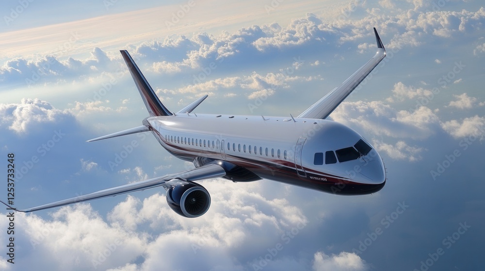 A modern passenger airplane flying above the clouds, gleaming in the sunlight, symbolizing aviation, travel, and technological advancements in air transportation. A modern passenger airplane flying above the clouds, gleaming in the sunlight, symbolizing aviation, travel, and technological advancements in air transportation.
