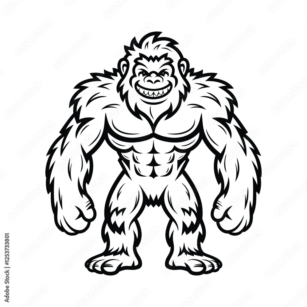 Fototapeta premium Cartoon Yeti Mascot - Black and White Vector Illustration