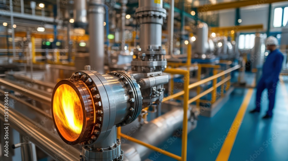 A heatwave distortion visible over gas flames in a large-scale industrial refinery, abstract energy representation A heatwave distortion visible over gas flames in a large-scale industrial refinery, abstract energy representation