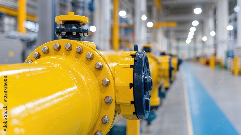Yellow pipes in industrial facility, background blurred Yellow pipes in industrial facility, background blurred