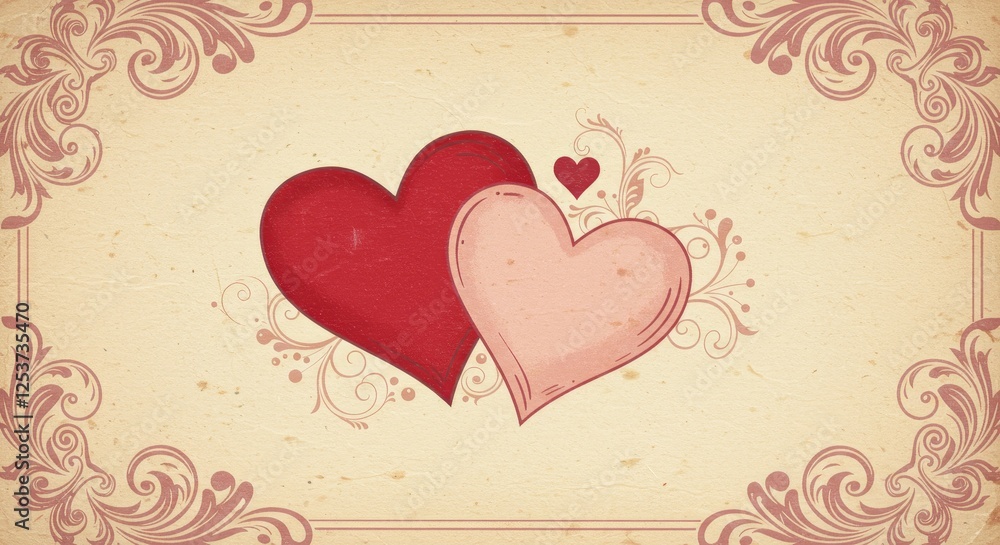 Two Hearts Romantic Design - Love, romance, Valentine's Day, affection, togetherness. A vintage-styled image perfect for cards, blogs and websites. Two Hearts Romantic Design - Love, romance, Valentine's Day, affection, togetherness. A vintage-styled image perfect for cards, blogs and websites.